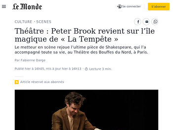 Peter Brook revient sur l’île magique de « La Tempête »