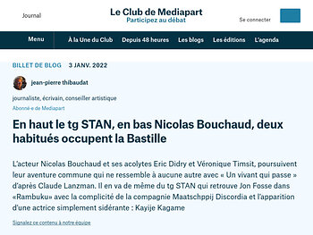 En haut le tg STAN, en bas Nicolas Bouchaud, deux habitués occupent...